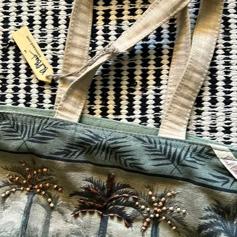 Paul Breut Canvas purse green palm tree purse